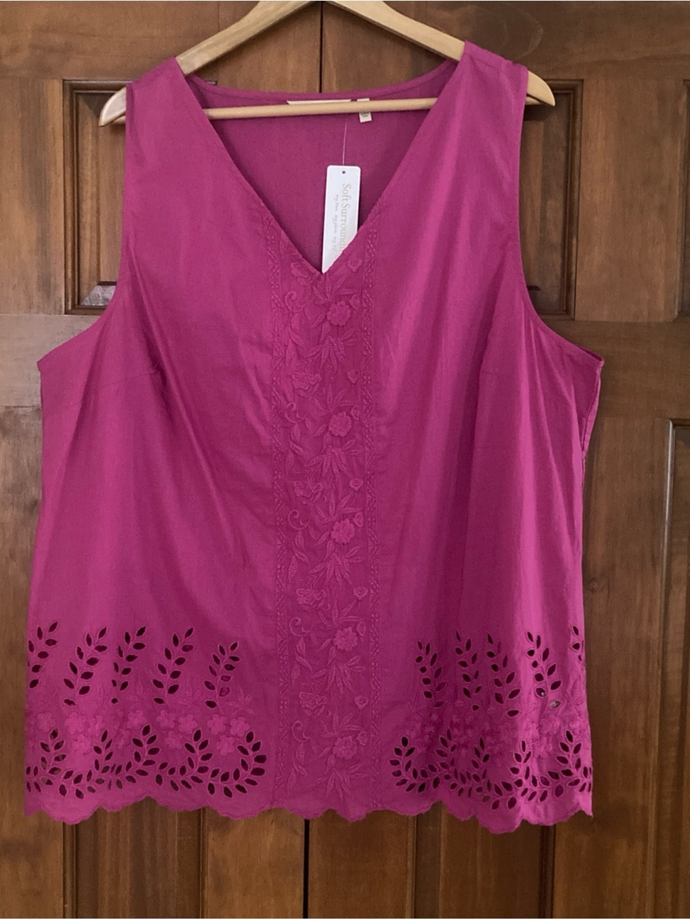 NWT Soft Surroundings Embroidered Eyelet V-Neck Tank Top Fuchsia Womens Size 2X